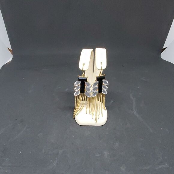 Vintage Gold, Black, & White Dangling Earrings - Picture 1 of 3